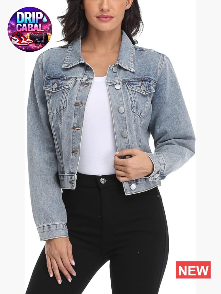 Cropped Denim Jacket Button Down Crop Jean Shacket With Pockets